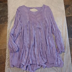 Free People Kiss Kiss Amethyst Embroidered Lace Tunic Top Size Medium